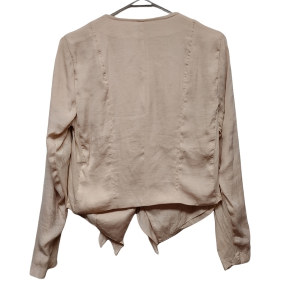 Jennifer Lopez pastel peach waterfall front zip long sleeve jacket shirt - Picture 2 of 11